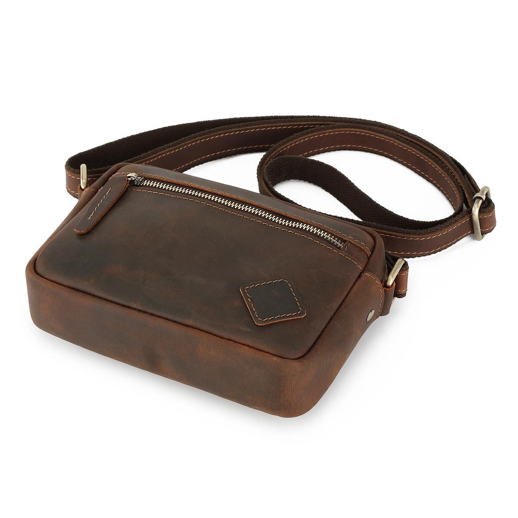 Retro Crazy Horse Leather Chest Bag Men's Crossbody Bag Top Layer Cowhide Chest Bag Backpack Single Shoulder Bag Business Fashion Shoulder Bag
