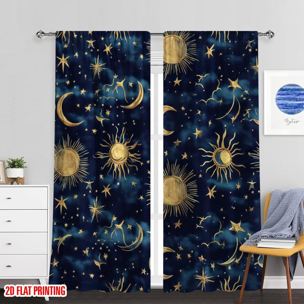 Flat Printing Window Drapes Outer Space Versatile Durable Polyester Without Electricity Family Party Decoration Curtain Set Of 2 Boho Made Washable