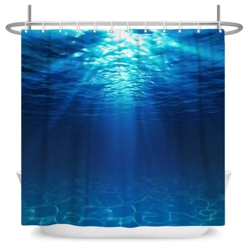 Underwater World Bathroom Shower Curtain Sea Turtle Dolphin Ocean Creature Landscape Bath Curtains Children Cloth Bathroom Decor