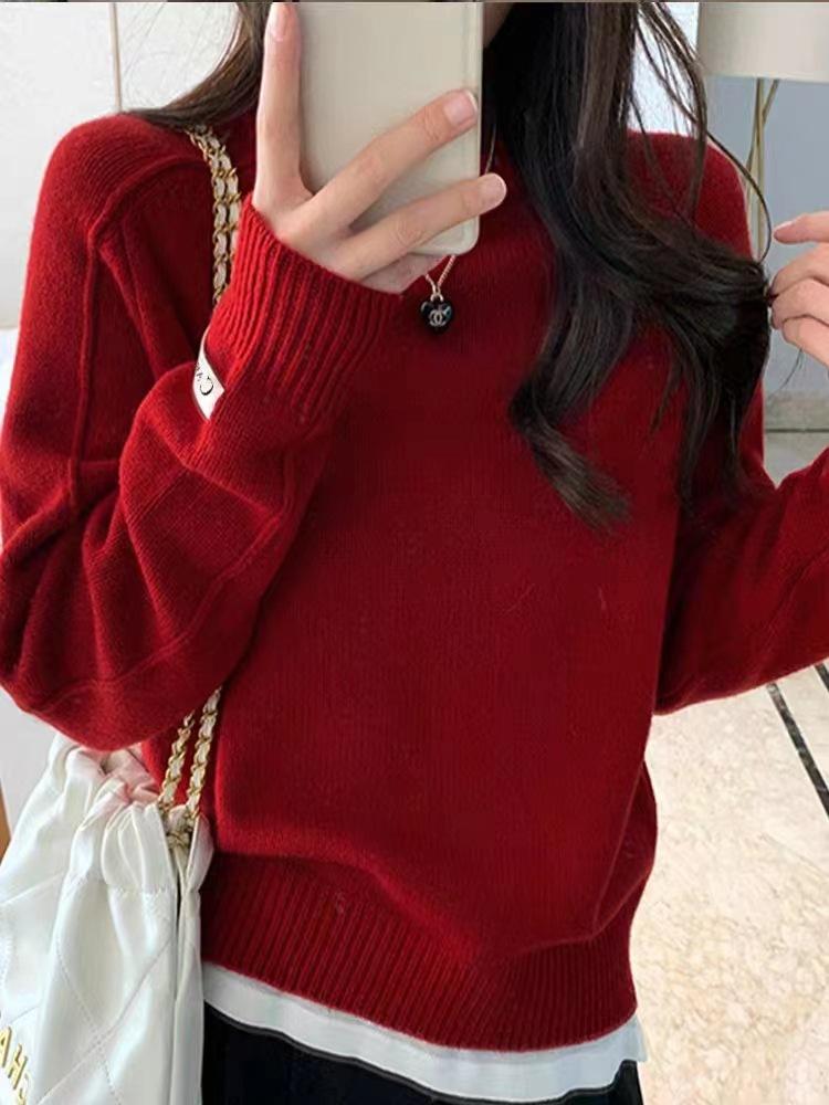 Design Pullover Knitted Sweater Top Autumn and Winter New Lazy Style Loose Versatile Soft Waxy Sweater Women