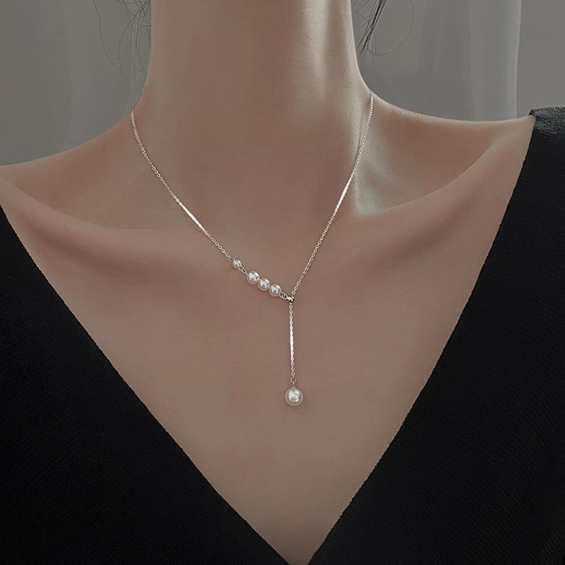 925 Sterling Silver Neck Choker Chain Pearl Pendants Necklaces Women Luxury Jewelry Exquisite Elegant Aesthetic Charms