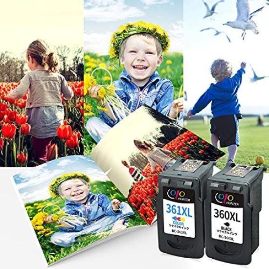 Colohunter Set of 2 for Canon Recycled Ink Cartridges with Remaining Ink Level Compatible with PIXMA Printers BC-360XL + BC-361XL (Black + Color)