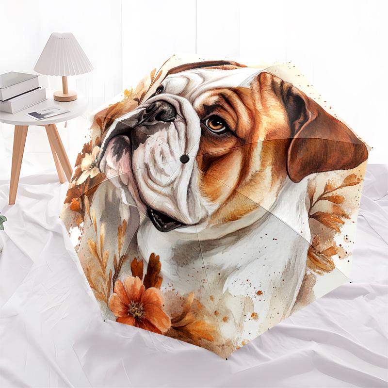 1 Pezzo Ombrello Pieghevole Automatico - Fantasia Floreale Bulldog, Design Portatile e Pieghevole con 8 Stecche, Regali di Natale e Compleanno