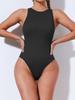 2024 European Ribbed Sleeveless One-Piece Swimsuit with Triangle Yoga Pants