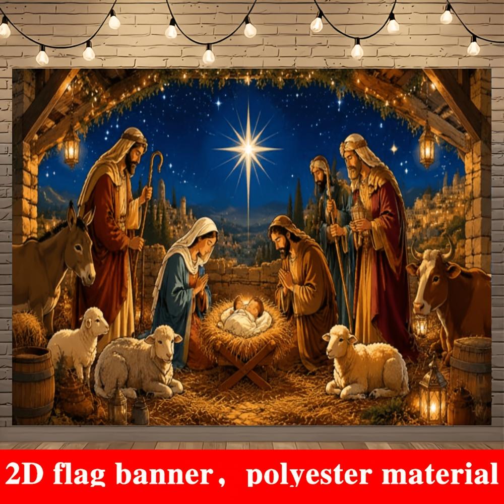 One 2D flag - background cloth with the theme of the birth of Jesus Christ during Christmaszyc