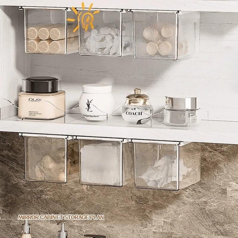 Transparent Bathroom Cotton Stick Makeup Cotton Bathroom Pull-Out Storage Drawer Style Storage Box Under The Mirror Cabinet