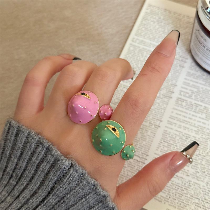 Vintage Y2K Cute Cartoon Handmade Enamel Drop Oil Colorful Mushroom Open Stackable for Women Girls Rings Exquisite Party Gifts