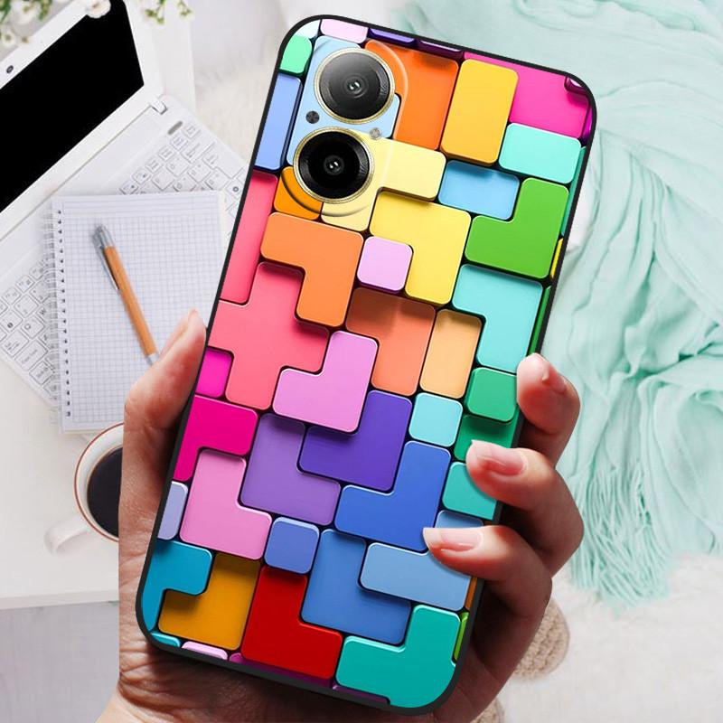 Für Realme C67 4G Hülle RMX3890 Beliebte Blumengemalte Abdeckung Silikon Handyhülle Für Realme C67 C 67 RealmeC67 4G Weiche Taschen Schwarz