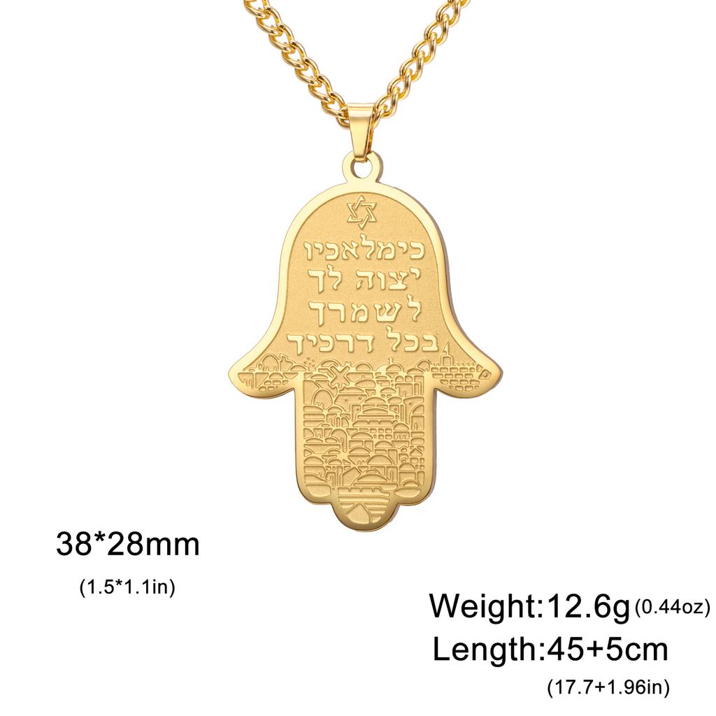 Jeshayuan NEW Hamsa Hand of Fatima Pendant Necklace For Women Jerusalem Hebrew Stainless Steel Men Necklaces Party Jewelry Gift