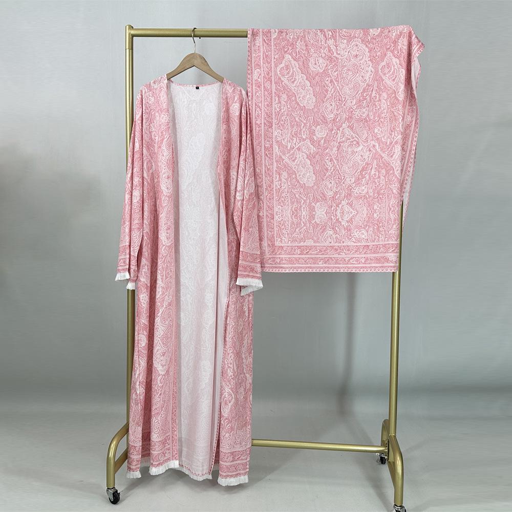 New Fashion Stretch Printed Cardigan Robe with Headscarf