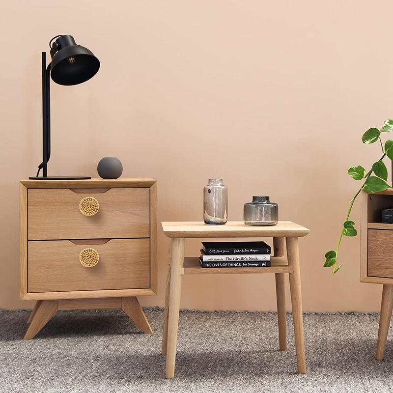 ABGR-24Pcs Boho Rattan Dresser Knobs Round Wooden Drawer Knobs Cabinets Dresser Handles Hardware Pulls Cabinet Knobs