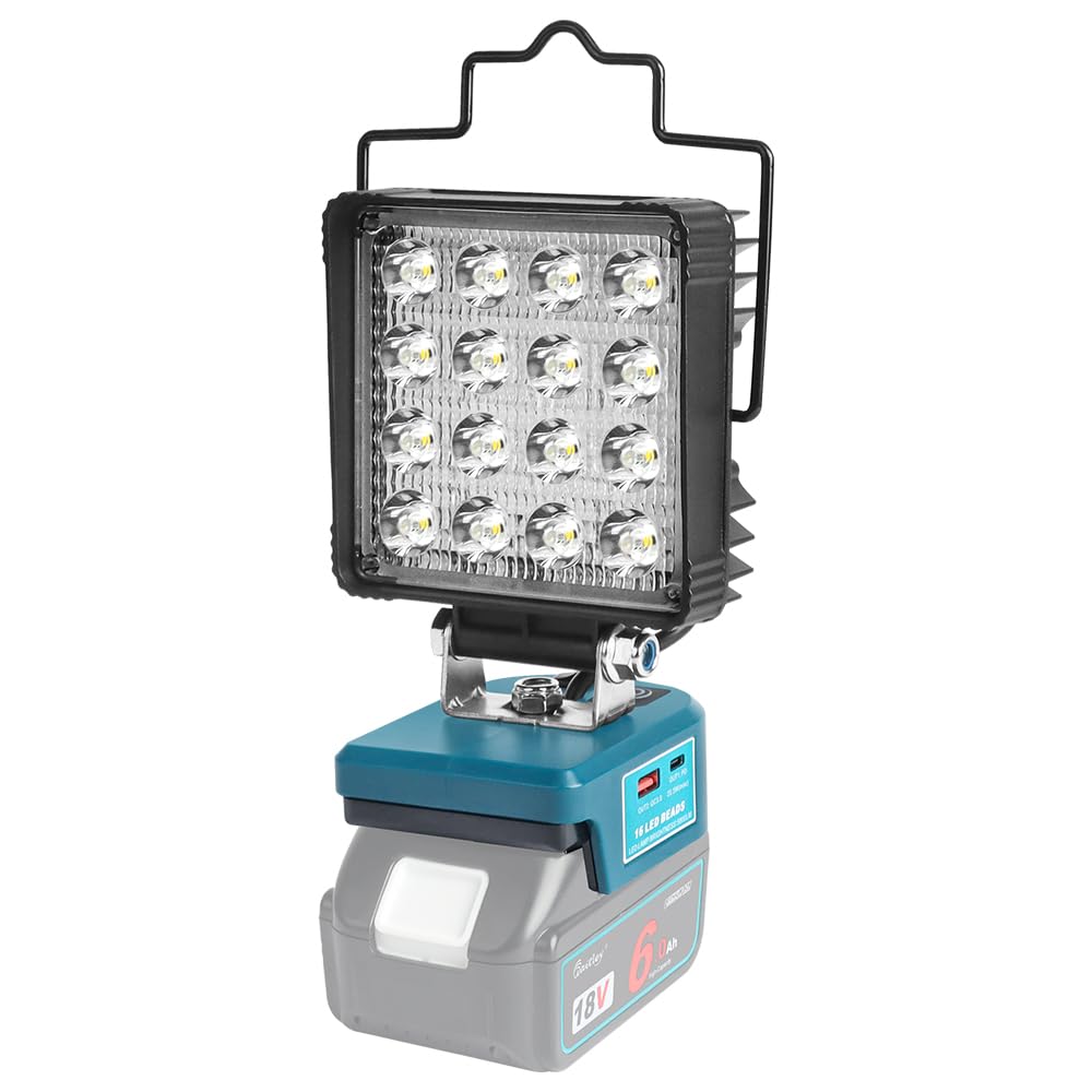 

cootikieli Акумуляторний робочий ліхтар Makita, Сумісний з 14.4V18V, Перезаряджуваний світлодіодний, 48 Вт, 5800 лм, Ультраяскравість, 3 режими освітлення, USB-зарядка, Type-C