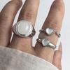 925 Sterling Silver Rings for Women Couple Minimalist Handmade Oval White Stone Ring Fine Jewelry Gift Prevent Allergy