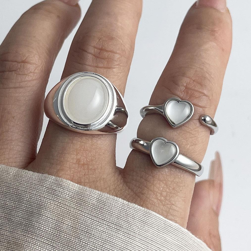 925 Sterling Silver Rings for Women Couple Minimalist Handmade Oval White Stone Ring Fine Jewelry Gift Prevent Allergy