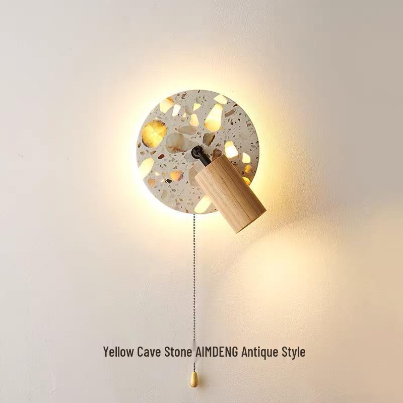 Nordische drehbare transluzente Stein-LED-Wandleuchte für Schlafzimmer im Wabi-Sabi-Stil, Nachttisch, Eingang oder Balkon.