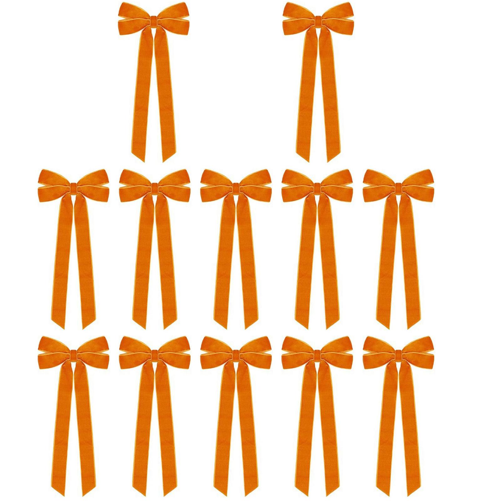 

12PCS Red Velvet Christmas Tree Bows - Festive Ribbon Gift Bows for Holiday Wreaths, Decorations,and Rustic Crafts Glossy Finish 13CM оранжевый