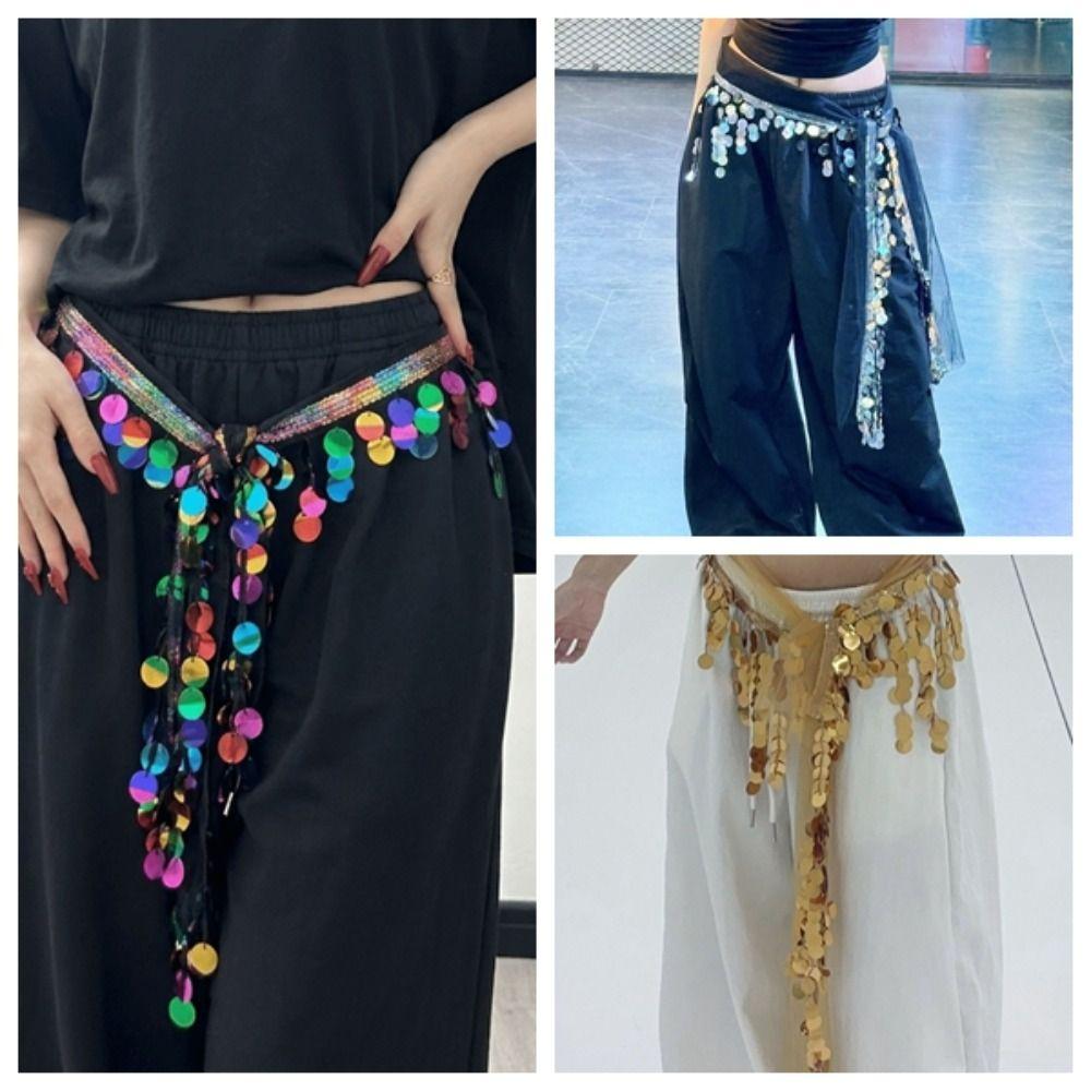 Long Tassel Belly Dance Hip Scarf Creative Hip Scarf Skirt Indian Costume Sequin Waist Chain  Women