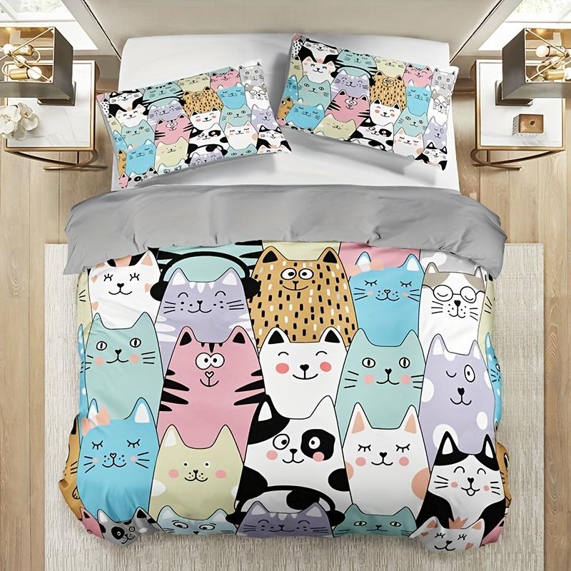 3pcs Fashion Duvet Cover Set Cute Black Color Cat Print Bedding Set Soft Comfortable Breathable Duvet Cover For Bedroom Decor