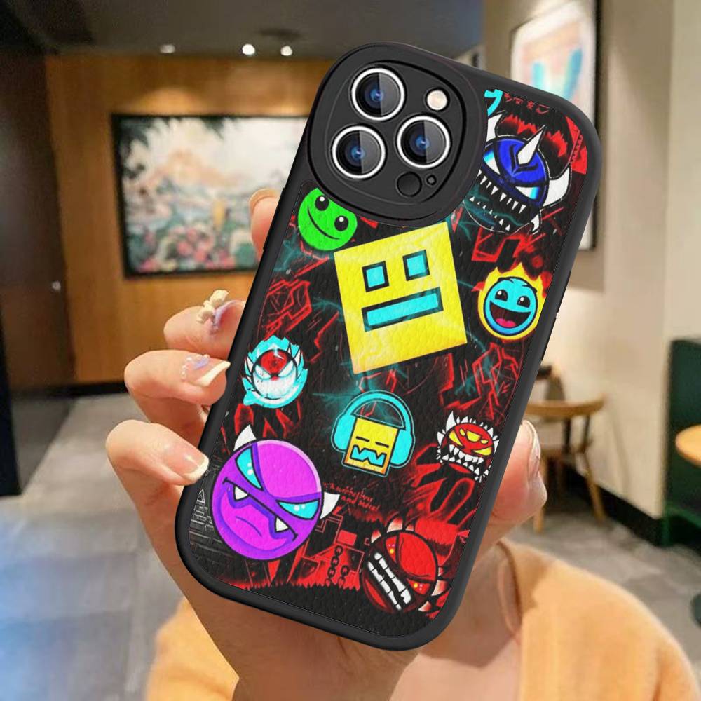 Custodia per Telefono Geometry Dash per iPhone 11 12 13 14 15 16 Pro Max Plus Copertina in Pelle