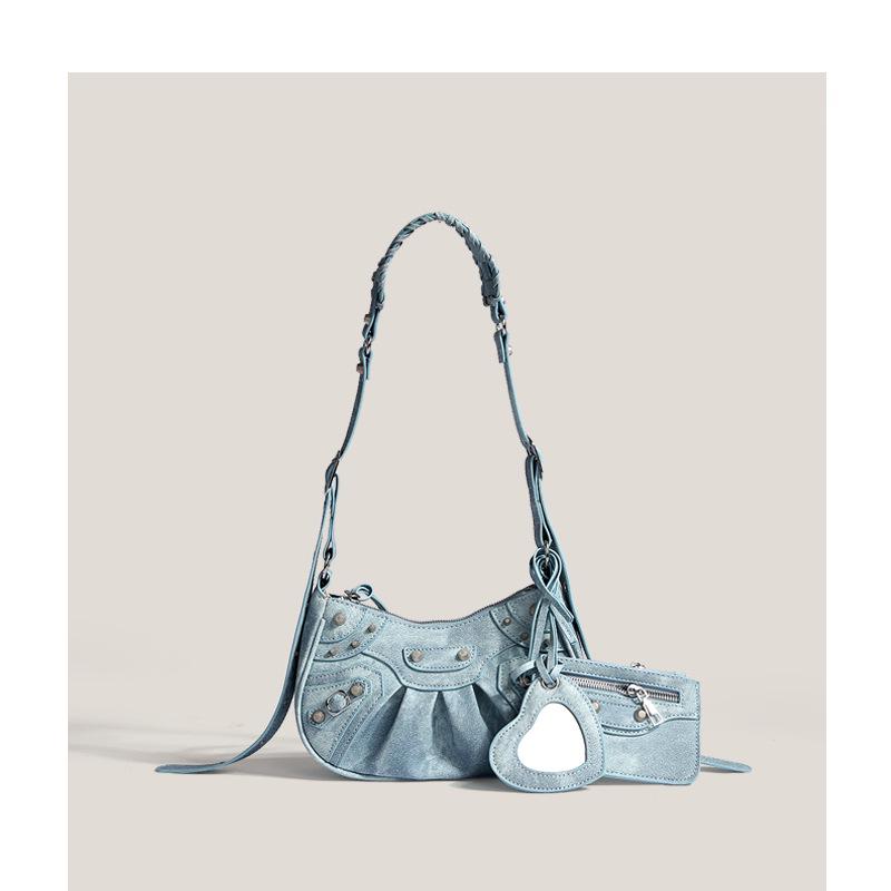 2024 Women's Motorcycle Style Rivet Tassel Shoulder Bag – Summer Pleated Underarm and Messenger Bag