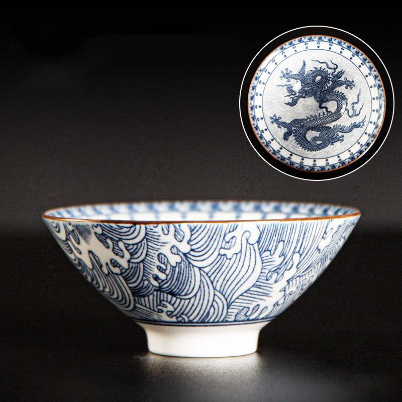 85ml Retro Blue and White Porcelain Cone Teacup Anti Scaling Hand-Painted Ceramic Tea Bowl Travel Meditation Cup Chinese Tea