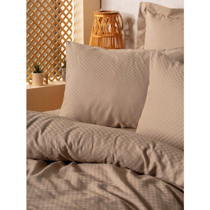 Parure de lit - 1 housse de couette 140 x 200cm + 1 taies d'oreiller 60 x 60 cm - 100% coton renforcé - Imprimé carreaux Vison