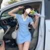 Age Reduction Sweet Milk Fufu Waist Thin Color Matching Polo Dress Women's Summer New Hip Skirt Women