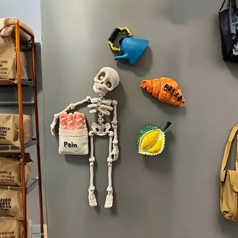 Poseable Skeleton Fridge Magnet 3D Printed Articulated Skeleton Decor Halloween Horror Luminous Skull Magnet Fridge Sticker