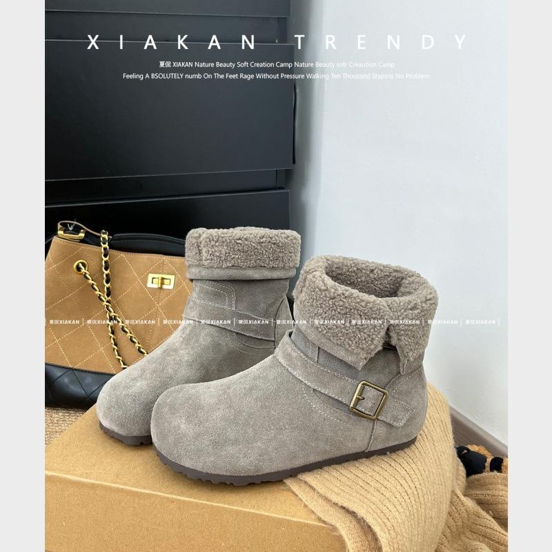 Inner height increase! Short boots hairy boots women's autumn and winter warm piled cotton boots snow boots turned over two women's boots