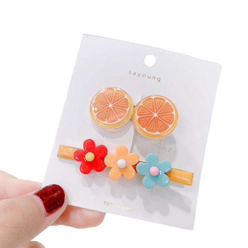 2Pcs Cartoon Fruit Flower Hair Clips Oil Drip Shiny Candy Color Duckbill Hairpin