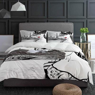 Bettwäsche-Set „Paris Seine Woman Eiffel Tower Red Lips“, 3-teilig, bestehend aus Bettbezug, Kissenbezug und Bettüberzug, Doppelbett-Set, Heimtextilien