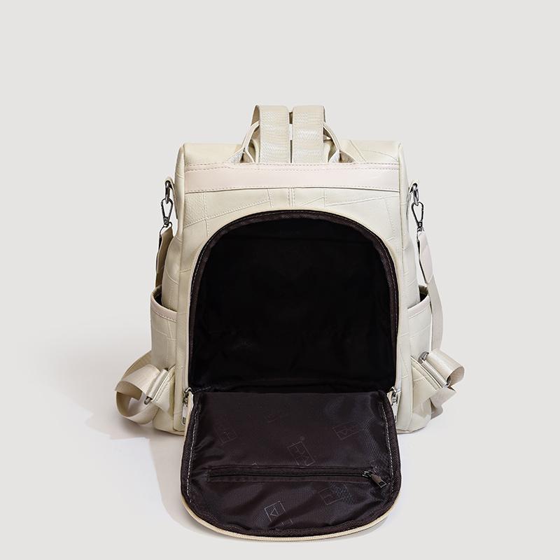 Soft Leather Women Backpack Geometric Pattern Patchwork Backpack Large Capacity Women's Travel Bag