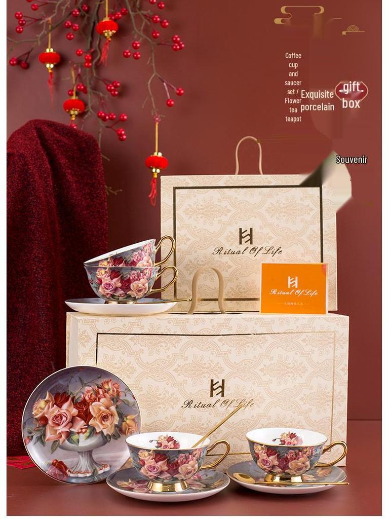 Exquisite English Rose Teapot & Coffee Cup Set for Afternoon Tea