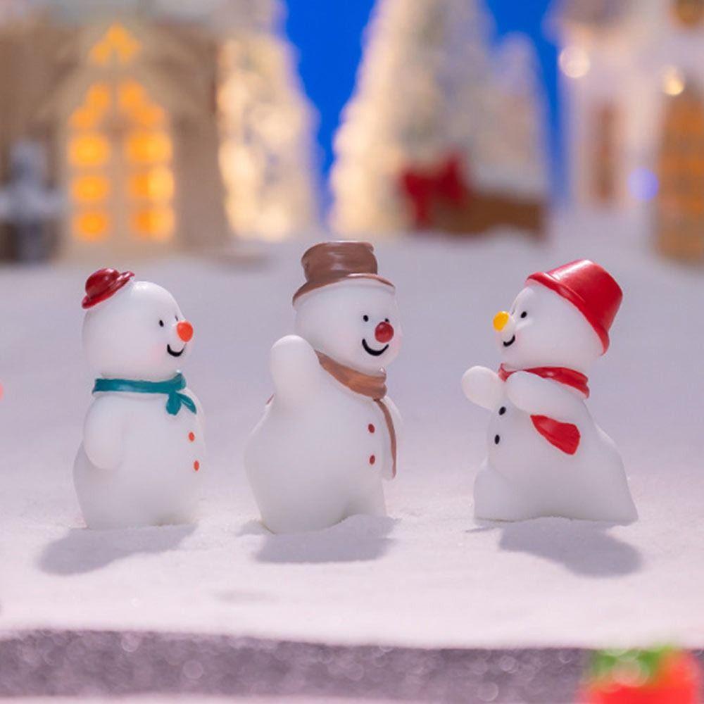 White Cartoon Snow Man Doll Christmas Miniature Snowman Statue Gift Desktop Knick-Knack