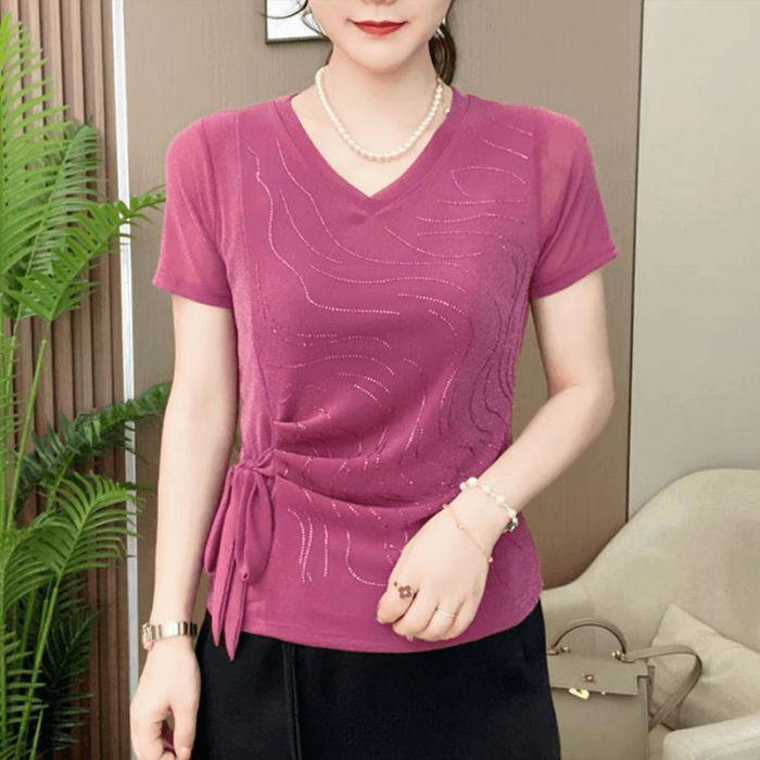 

Women s Stylish Stretchy Lace V-Neck Short-Sleeve Top M for 80-95 jin