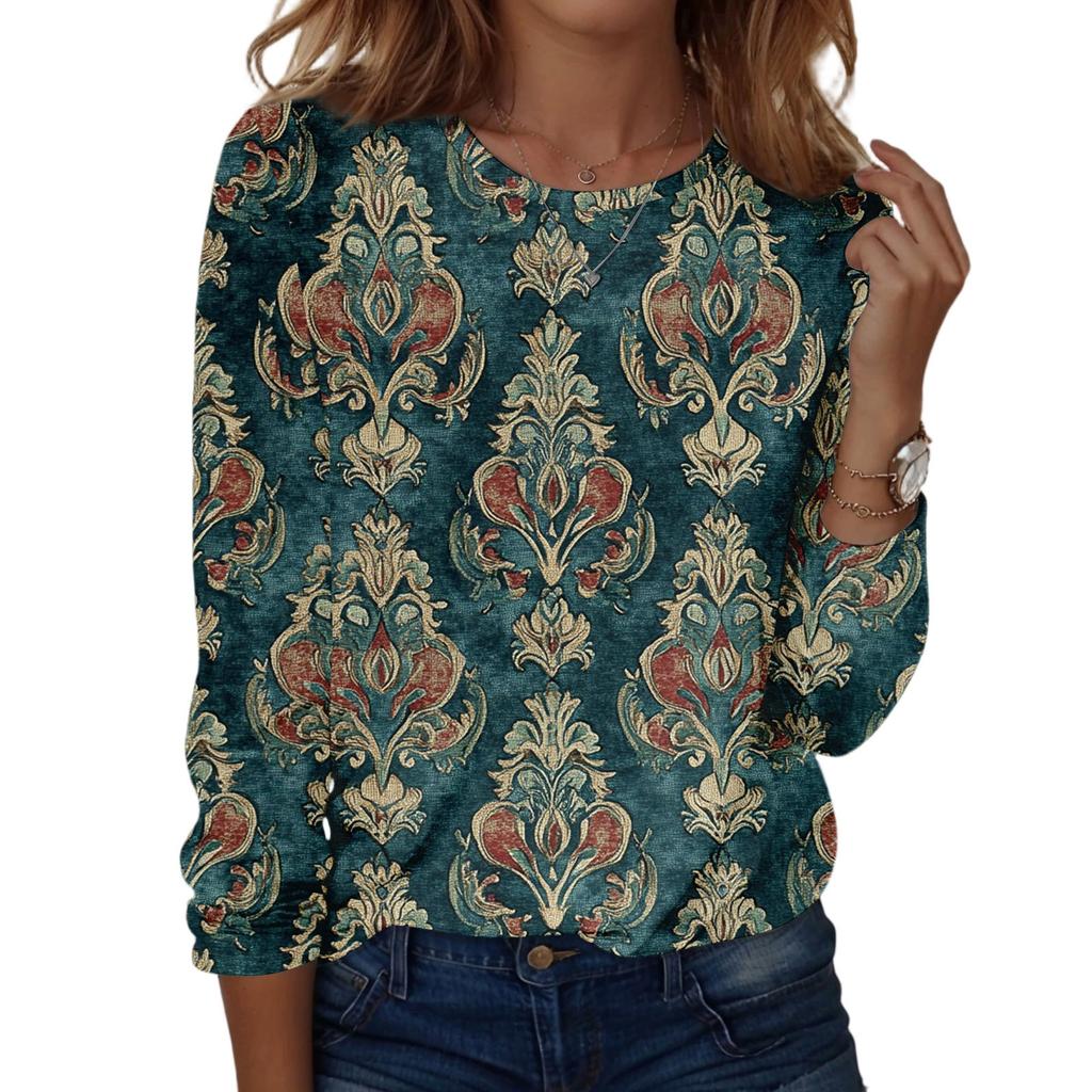 Camicie a maniche lunghe da donna T-shirt grafiche con stampa carina camicette Casual taglie forti Top basic Pullover
