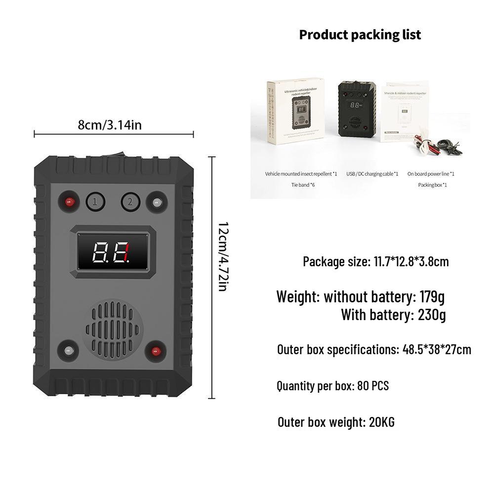 

Ультразвуковой отпугиватель мышей для автомобиля со светодиодом, питание 12 В/5 В
