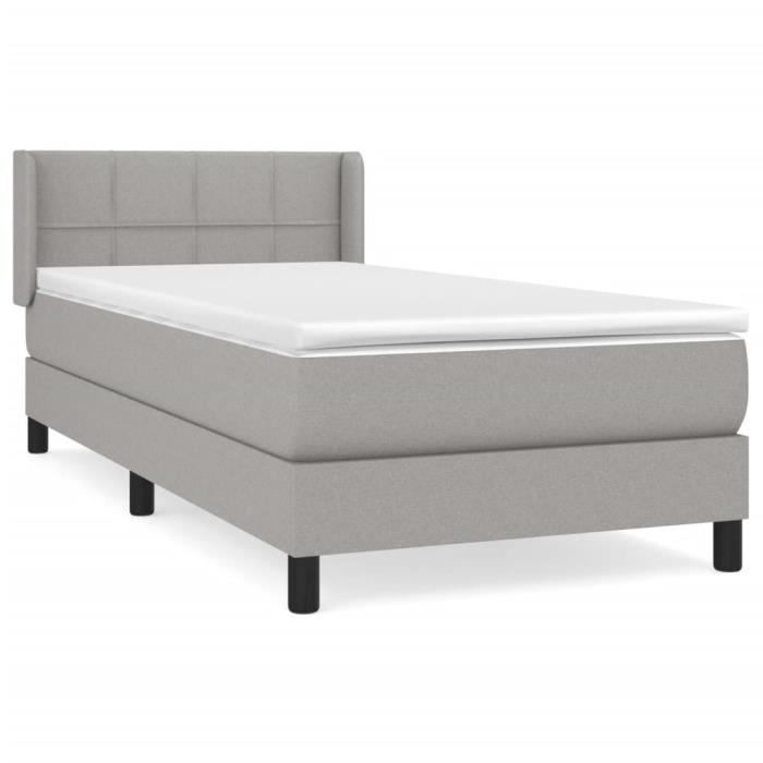 3129673 vidaXL Lit à sommier tapissier et matelas Gris clair 90x190 cm Tissu
