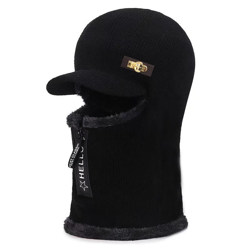 Autumn and Winter Men's Cold Resistant and Warm Woolen Hat, Cycling Knitted Hat, Neck and Ear Protection Integrated Cotton Hat