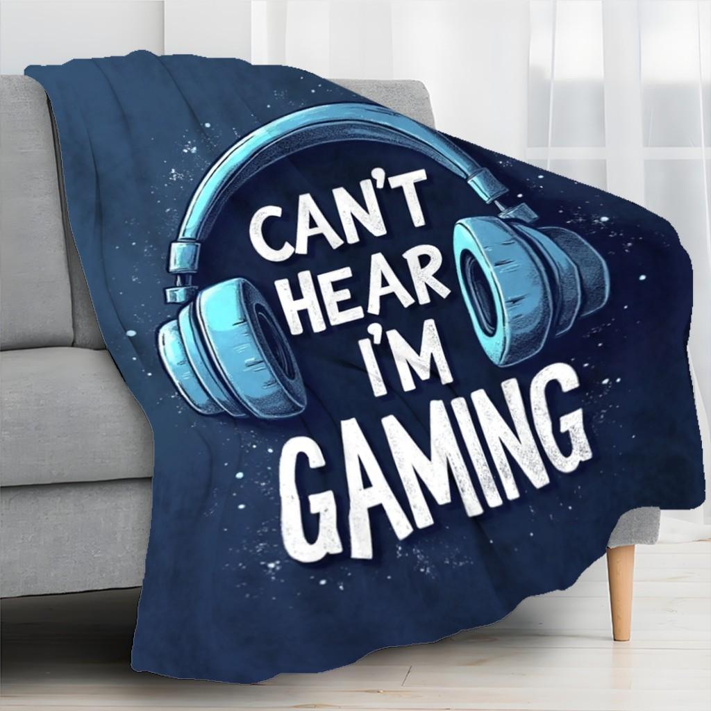 Dark blue gaming headset pattern Flannel printed blanket suitable for all seasons suitable living room office sofa and travel