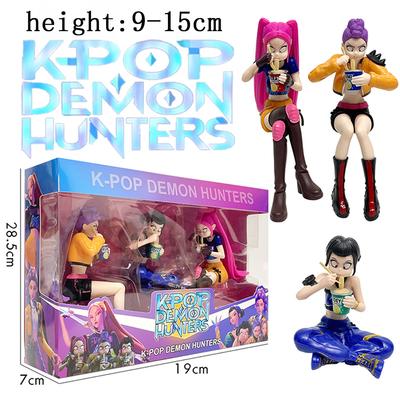 NUEVO Anime Kpop Cazadores de Demonios Muñeco Juguetes Rumi Mira Zoey Figura de Acción Juguete Sentada comiendo fideos instantáneos Niña Juguete de PVC regalo