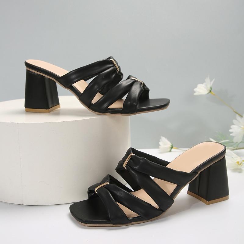 

Мода Новые Туфли-шлепанцы на высоком каблуке Женские Туфли с квадратным открытым носком Женские Босоножки на высоком каблуке Летние шлепанцы Женские 35 чёрный