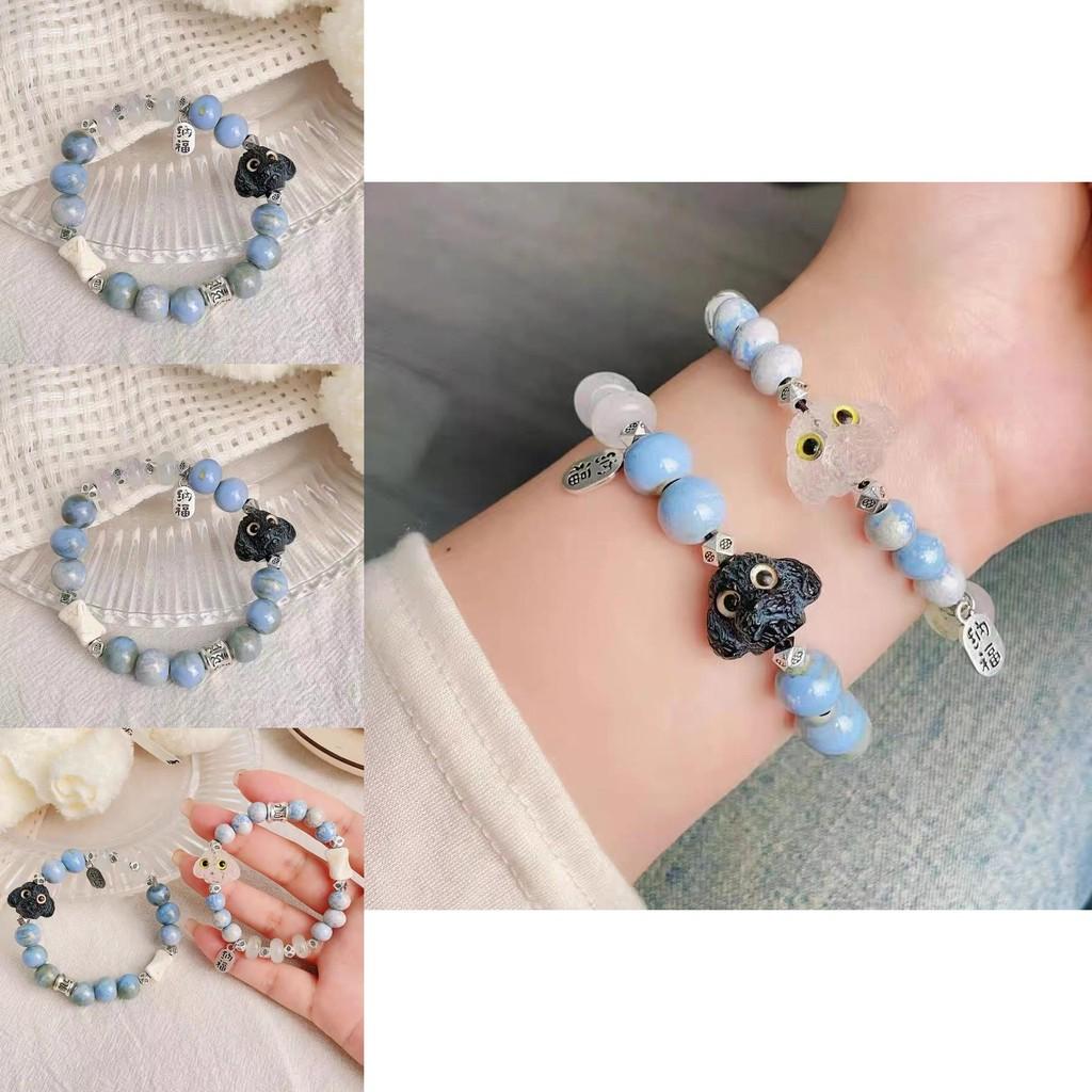 Adorable Resin Dog Couple Bracelet Handmade Ceramic Beads Fresh Summer Jewelry