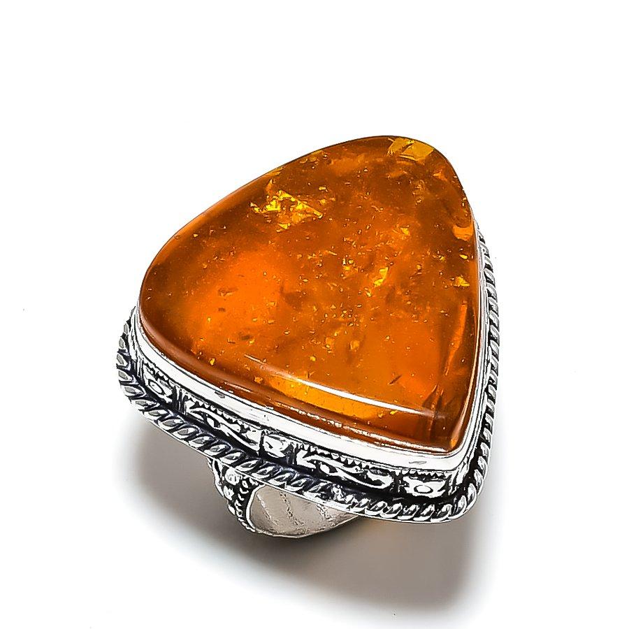 Baltic Amber Handmade 925 Sterling Silver Jewelry Ring Size 8 J8f66