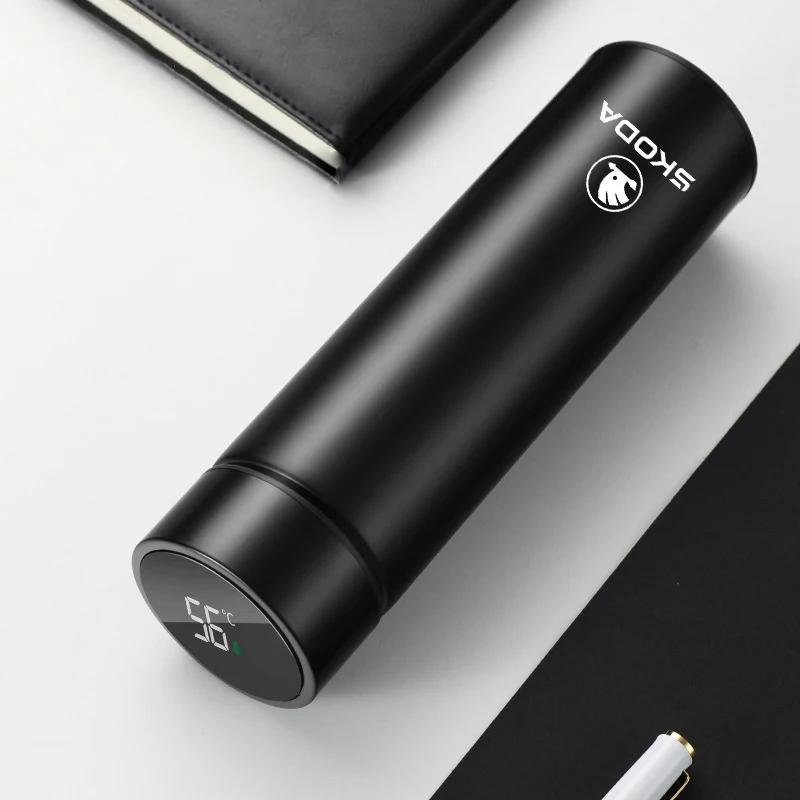 

2025 Hot 500ml Portable Car Smart Thermos Water Bottle Cup Auto Accessories For Skoda Fabia Superb Yeti Octavia Rapid Mk3 A4 A6 чёрный
