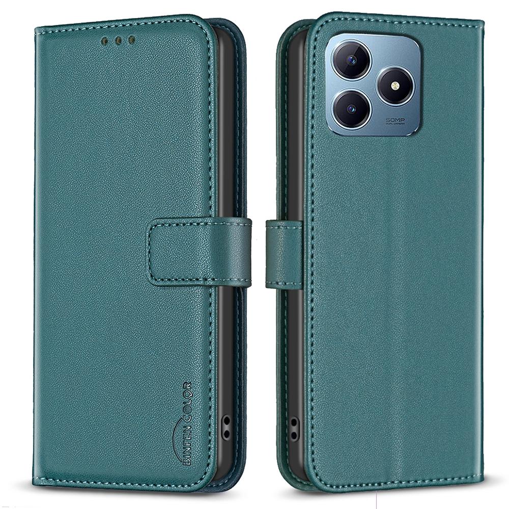 

BINFEN COLOR BF17 For Realme Note 60x 4G/C63 4G/C61 4G Leather Case Wallet Stand Phone Cover Green