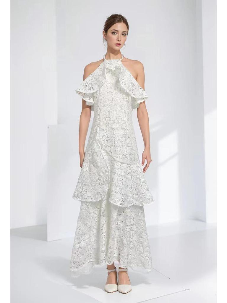 Summer 2023 European Sexy Tight-Fit Waist Hollow Long Dress