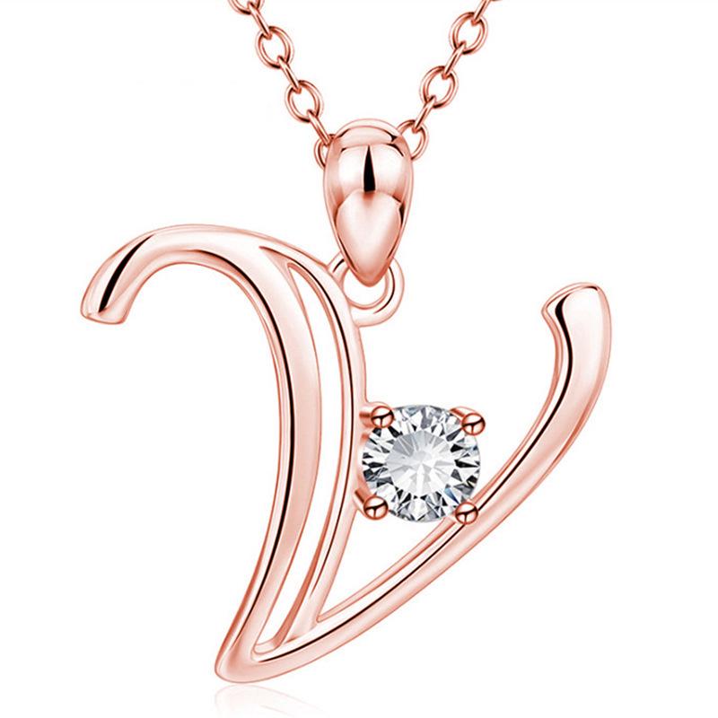 Colier pandantiv elegant cu diamante cu 26 de litere pentru femei