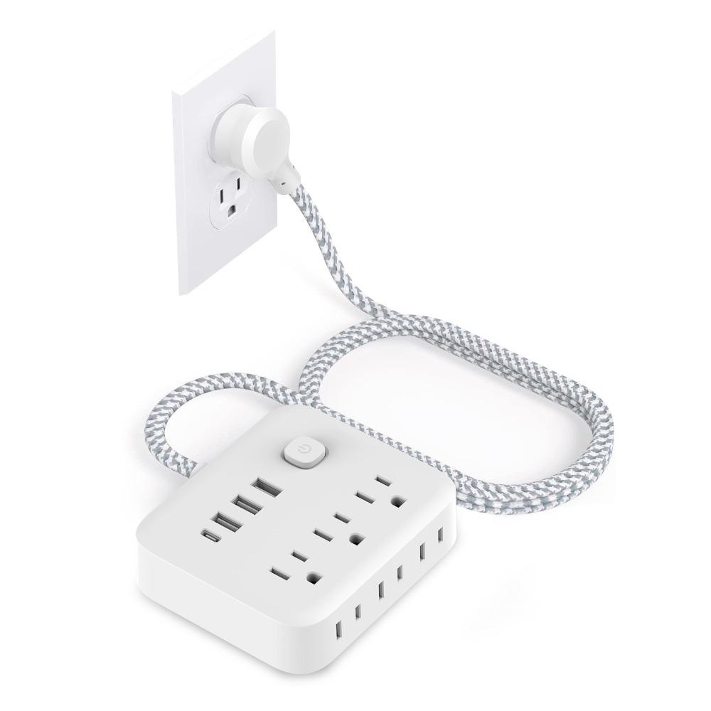 Type C Port Braided Cord Power Strip 3 USB Slots Type C Power Strip America Standard