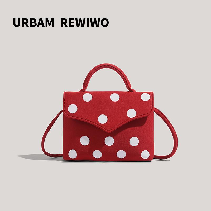 Textured Red Retro Polka Dot Small Square Bag Female Cute Sweet Cool Design Shoulder Bag Underarm Bag Female
